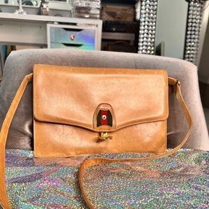 Vtg Gucci Knight Brown Tan Leather Purse Gold Chain Strap Clutch Bag vintage